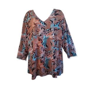 Russell Kemp Coral & Turquoise Top 2X